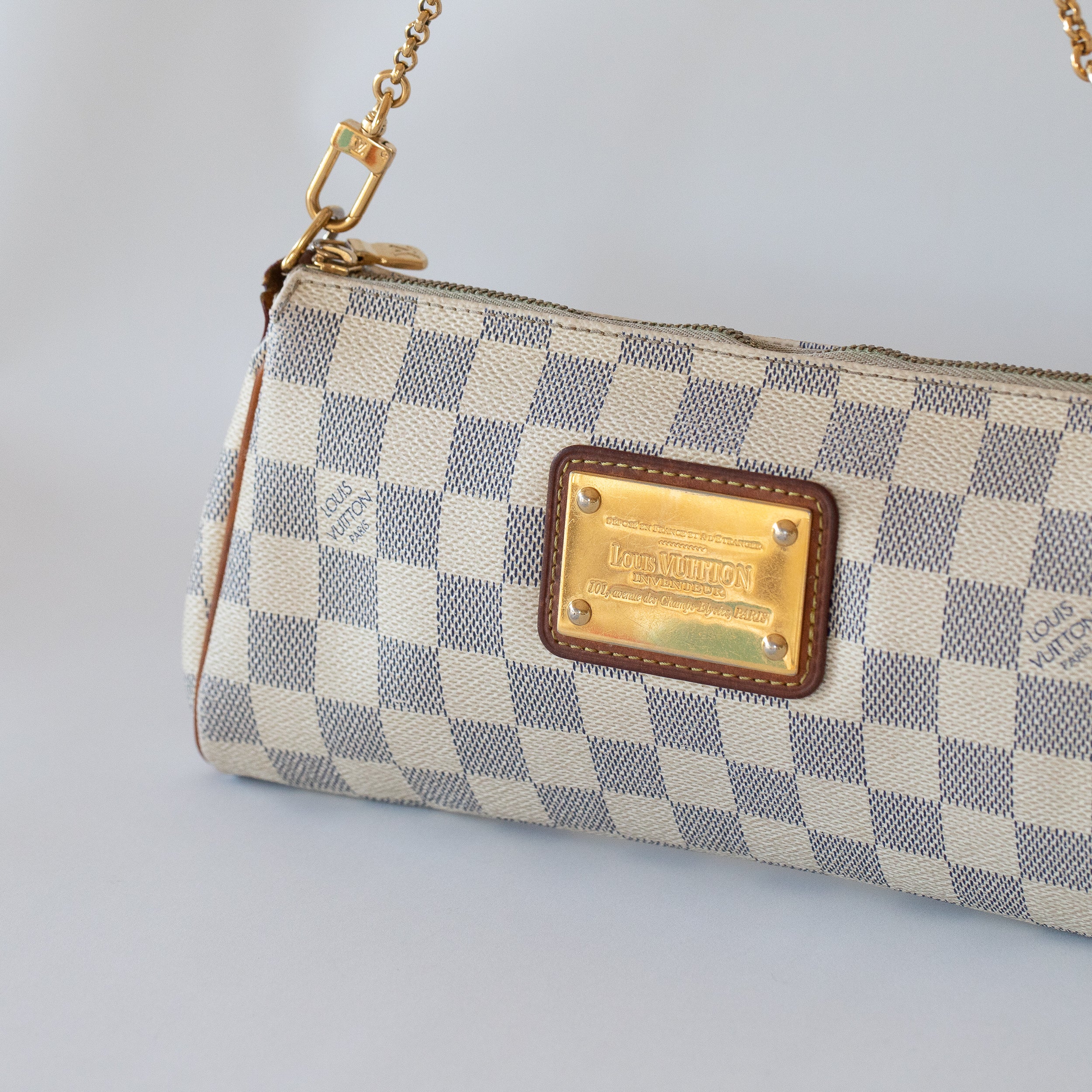 Louis Vuitton Eva Damier Azur Clutch Shoulder Bag  Larchivio