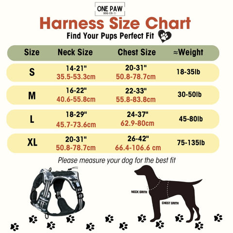 harness size chart for dogs