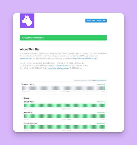 RuffRuff 目次作成 サービスステータスページ