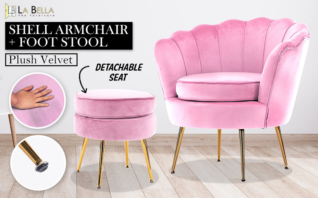 pink armchair and footstool