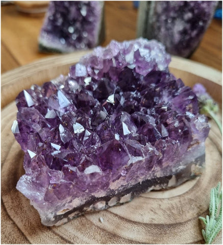 A range of different amethyst clusters