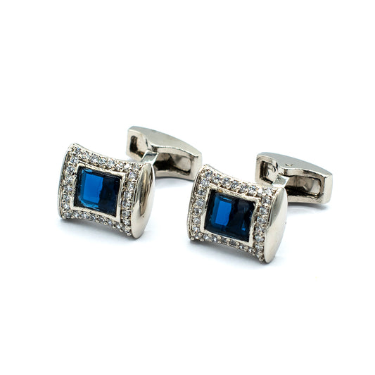 Sterling 925 Silver Created Sapphire Tuxedo Shirt Cufflinks Set 2 Pcs with Sparkling VVS Zircon Suited for All Occasions, Men's, Size: One Size