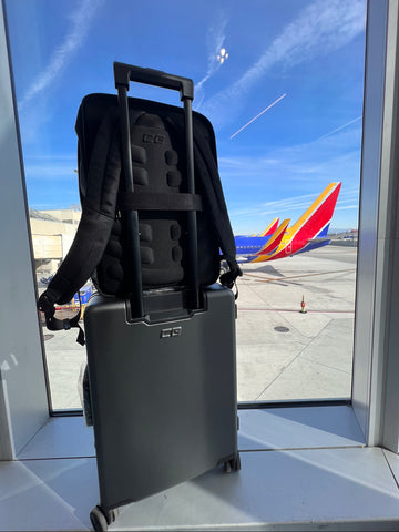 luggage and suitcase on a plane