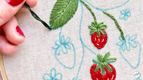 Stitching embroidered strawberry pattern