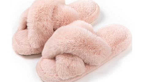 Fuzzy pink women's slippers on Amazon