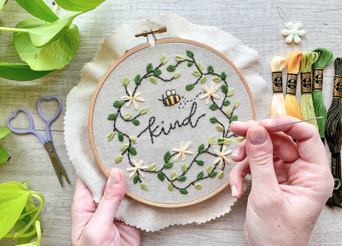 Bee Kind Embroidery Kit for Beginners from Haley Hamilton Art