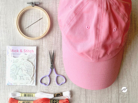 Supplies to hand embroider a cap for summer from Haley Hamilton Art