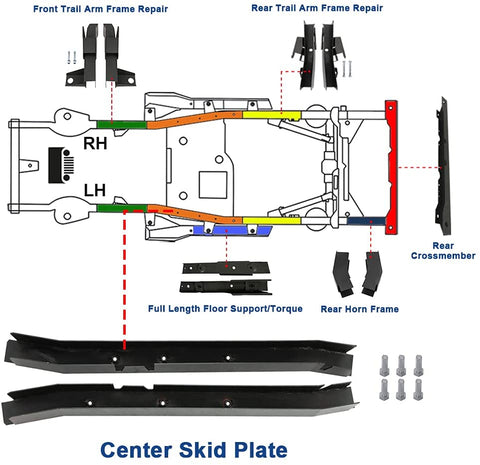 For 1997-2002 Jeep Wrangler TJ Center Skid Plate Frame Rust Repair Kit Driver and Passenger Side-1
