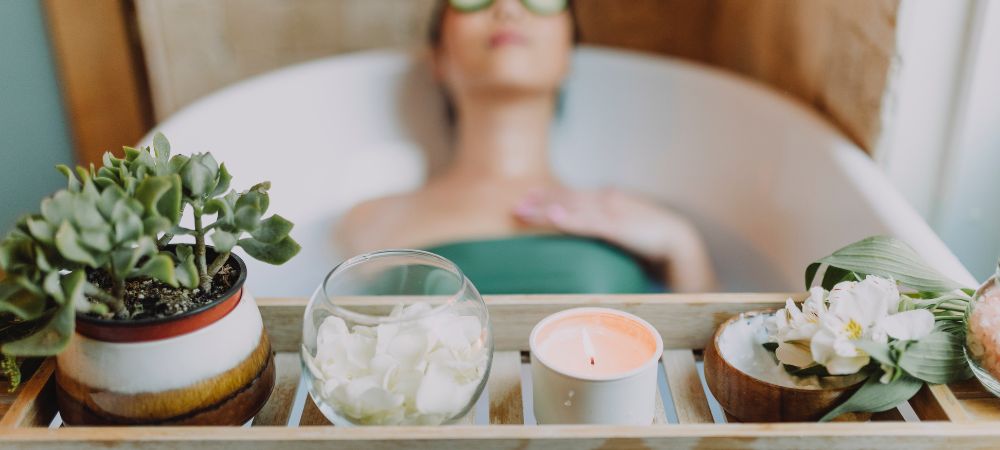 New Mum Enjoying a Spa Day Relaxing In A Bath 