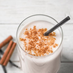 cinnamon almond milk and banana protein shake