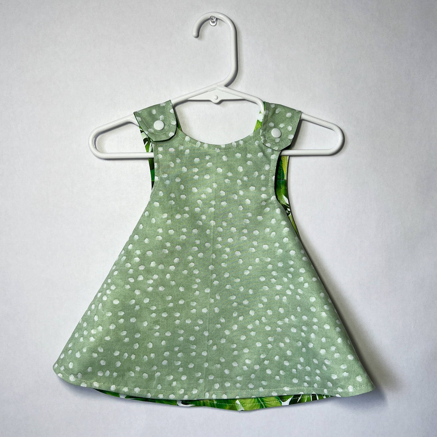 Reversible cotton dress “Polka dots and Tropical leaves”