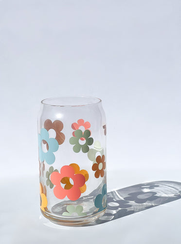 Retro Flowers 20 oz. Glass Cup