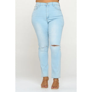 Slit Knee High Waist Jeans (Plus Size) - Plum Crazy & Beautiful Boutique 