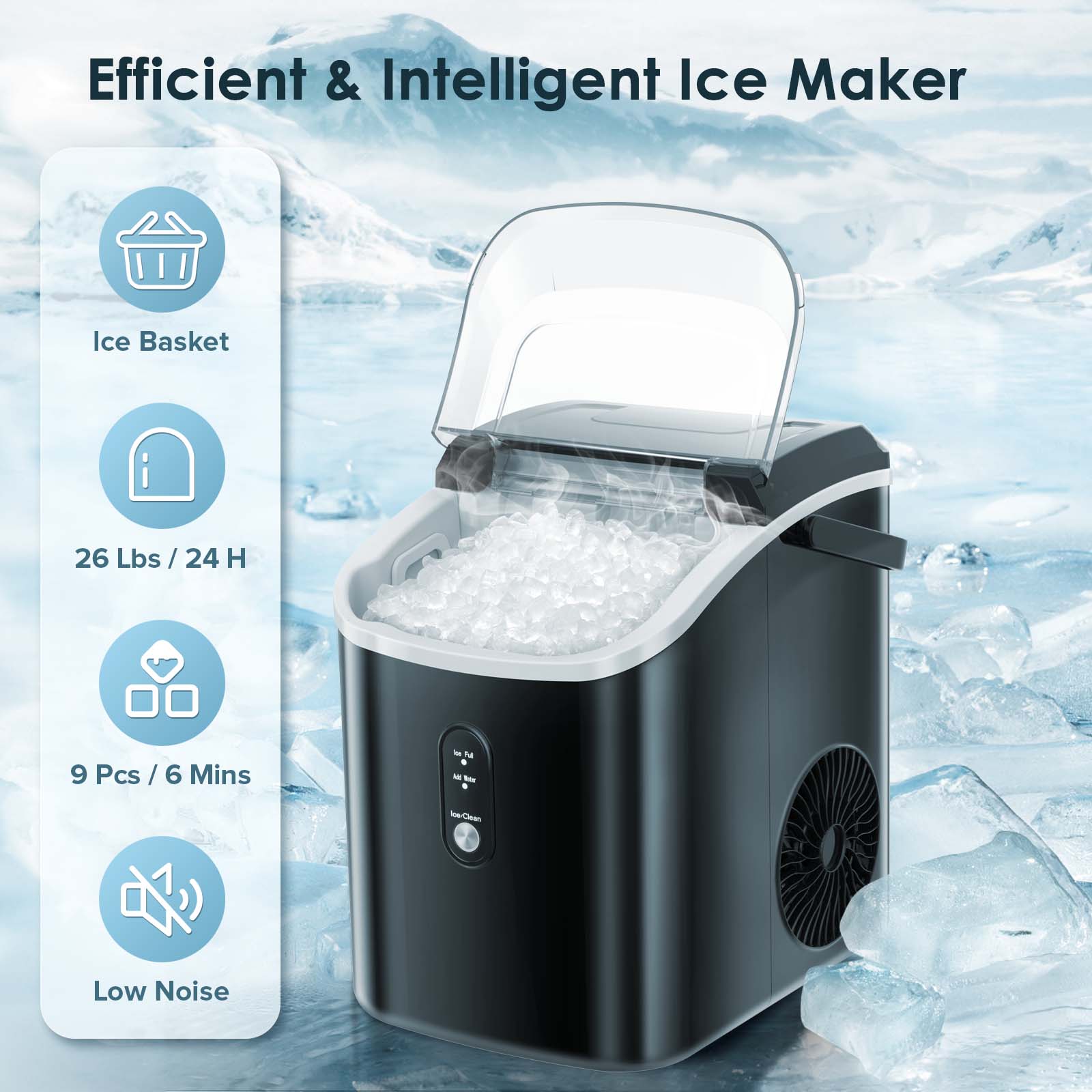 Nugget Countertop Ice Maker with Soft Chewable Ice, 34Lbs/24H, Pebble Portable Ice Machine with Ice Scoop, Self-Cleaning