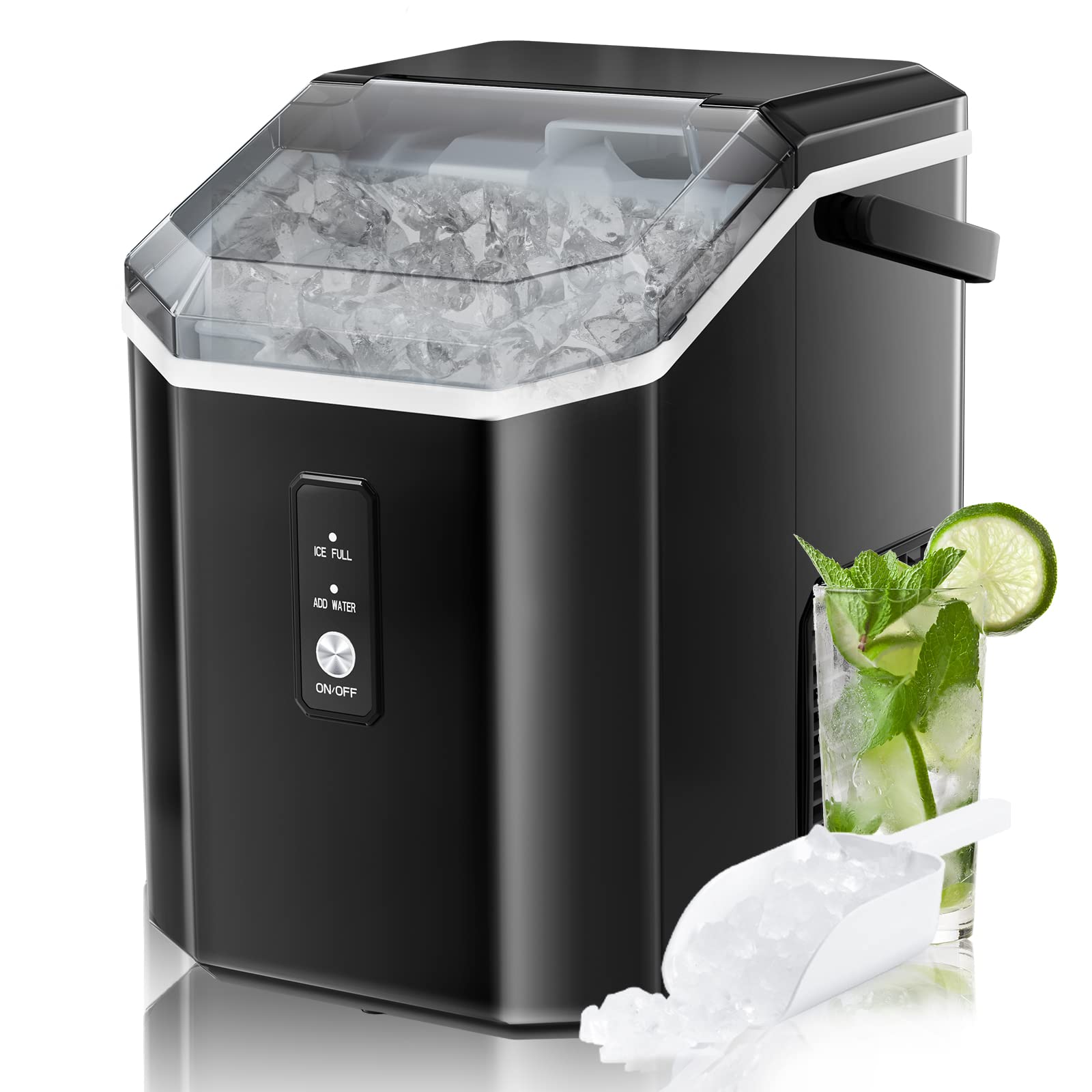 Antarctic Star Nugget Ice Maker Countertop with Soft Chewable Pellet Ice, 34Lbs/24H,Pebble Portable Ice Machine with Automatic Self-Cleaning