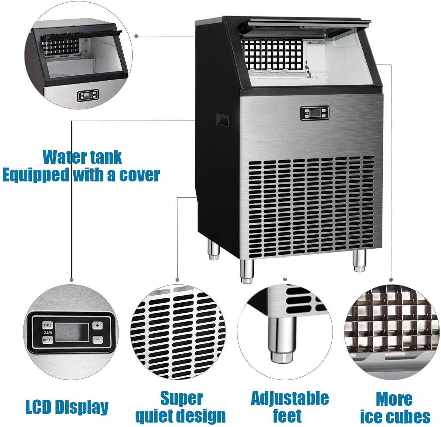 Antarctic Star Commercial Ice Makers Machine Stainless Steel Makes 265 Lbs of Ice