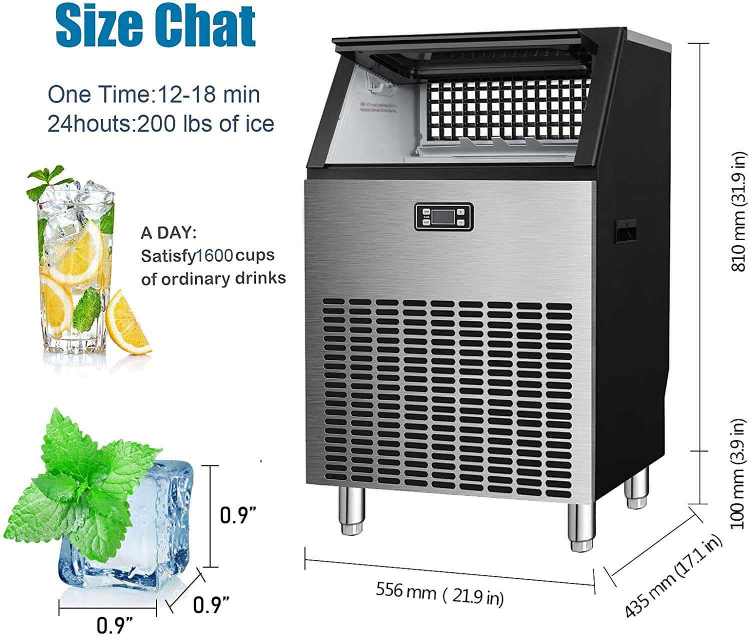 Antarctic Star Commercial Ice Makers Machine Stainless Steel Makes 265 Lbs of Ice