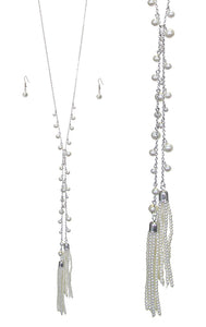Double Pearl Tassel Y Necklace Set
