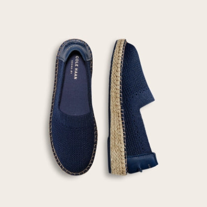 Navy blue espadrille for women by Cole Haan with jute and comfortable support inside featuring Cole Haan's GRANDFOAM technology 
