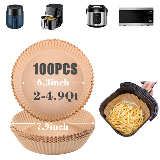 Air Fryer Disposable Paper Liners: 100PCS 9IN Round Air Fryer Basket Liners  Food Grade Non-Stick Parchment Paper for Oven Steamer Microwave