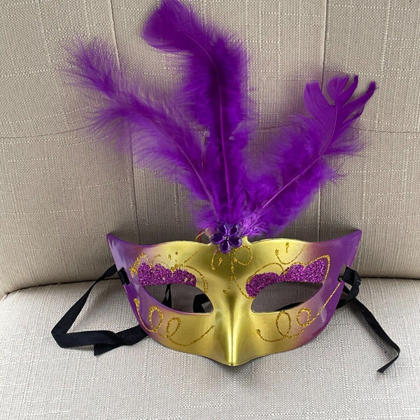 Light Up Mask Women Eye Mask Fashion Faux Purple Feather Masquedare Party Mask