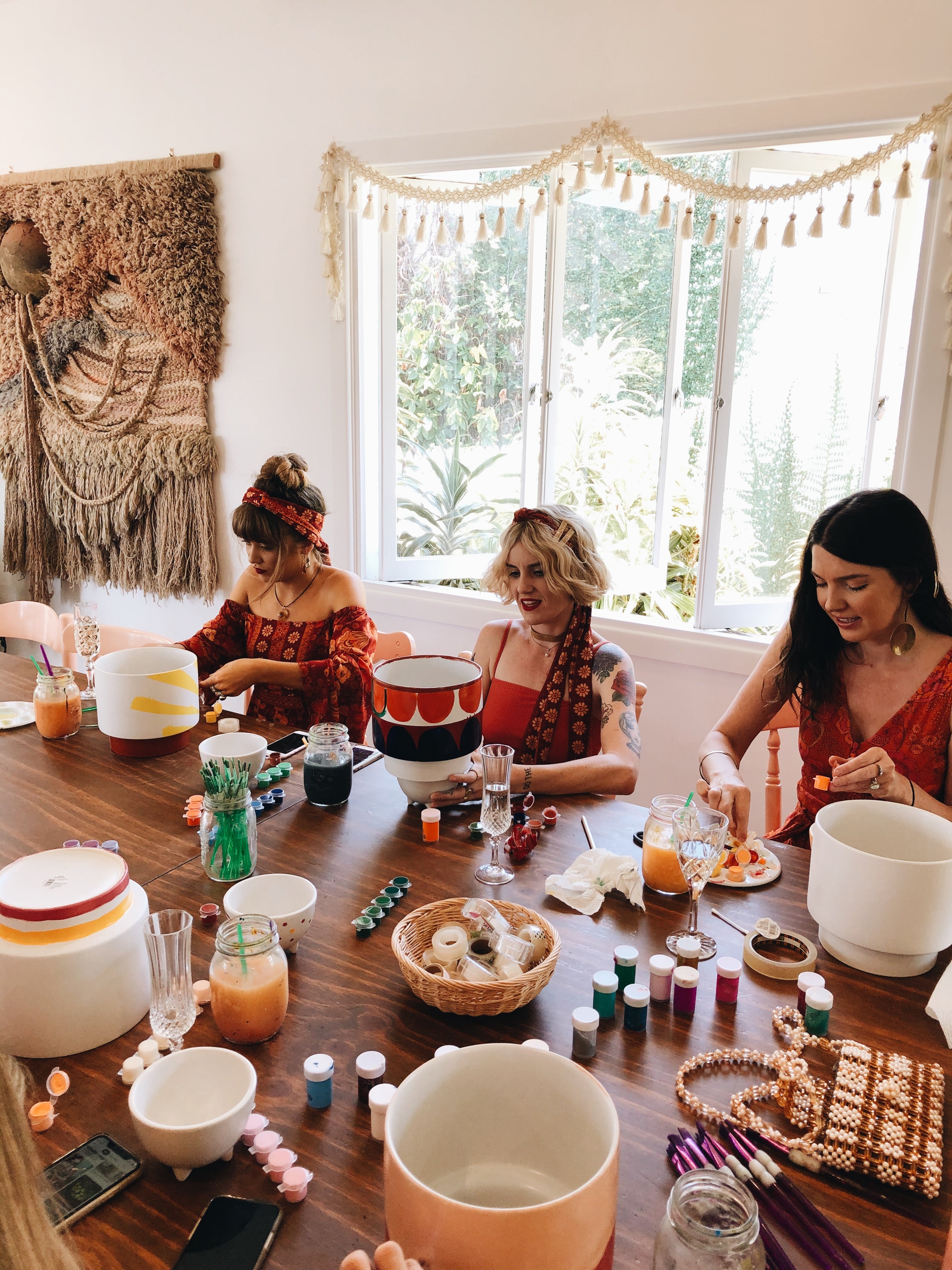 Gorgeous pots being painted at The Craft Parlour team building workshop