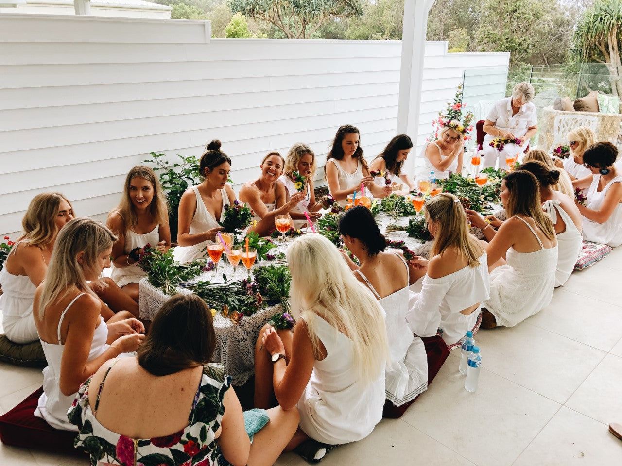 Pop up bridal shower party making flower crowns