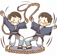 Due ragazzi che praticano il flusso di corda in un cartone animato giapponese