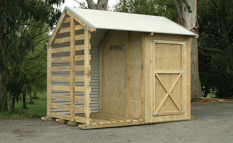 Wooden Shed with firewood shelter