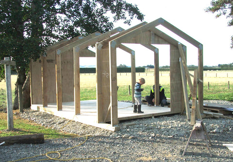 Picture showing the assembly of a Borderland shed in progress