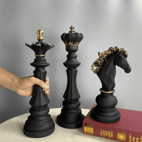 Homyl Conjunto de 3 peças de xadrez internacional, estatuetas King Queen  Knight peças de xadrez, acessórios retrô para decoração de casa - preto