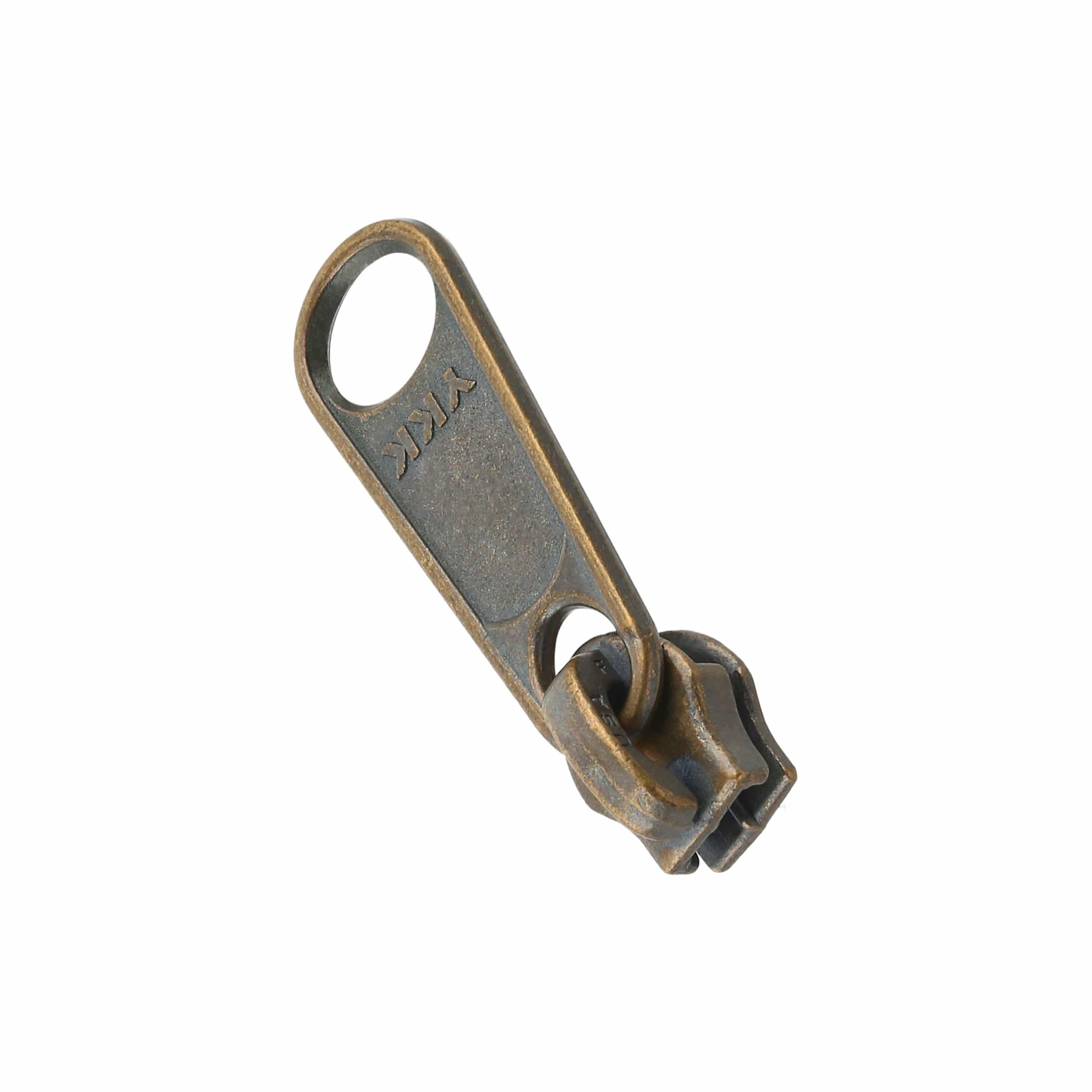 YKK #5 Metal Short Tab Slider Zipper Pull Hardware Antique - 10 Pack