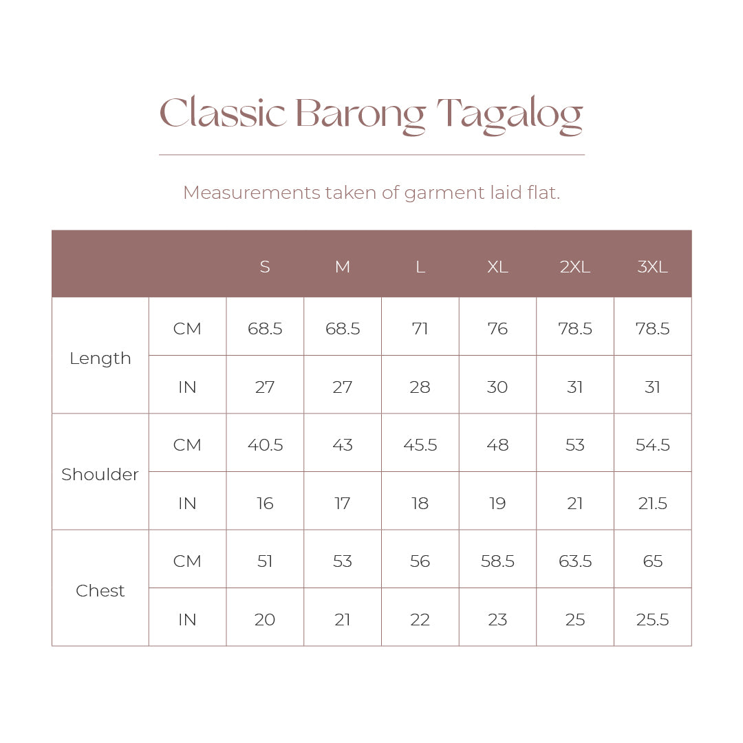 Size Chart - Classic Barong Tagalog