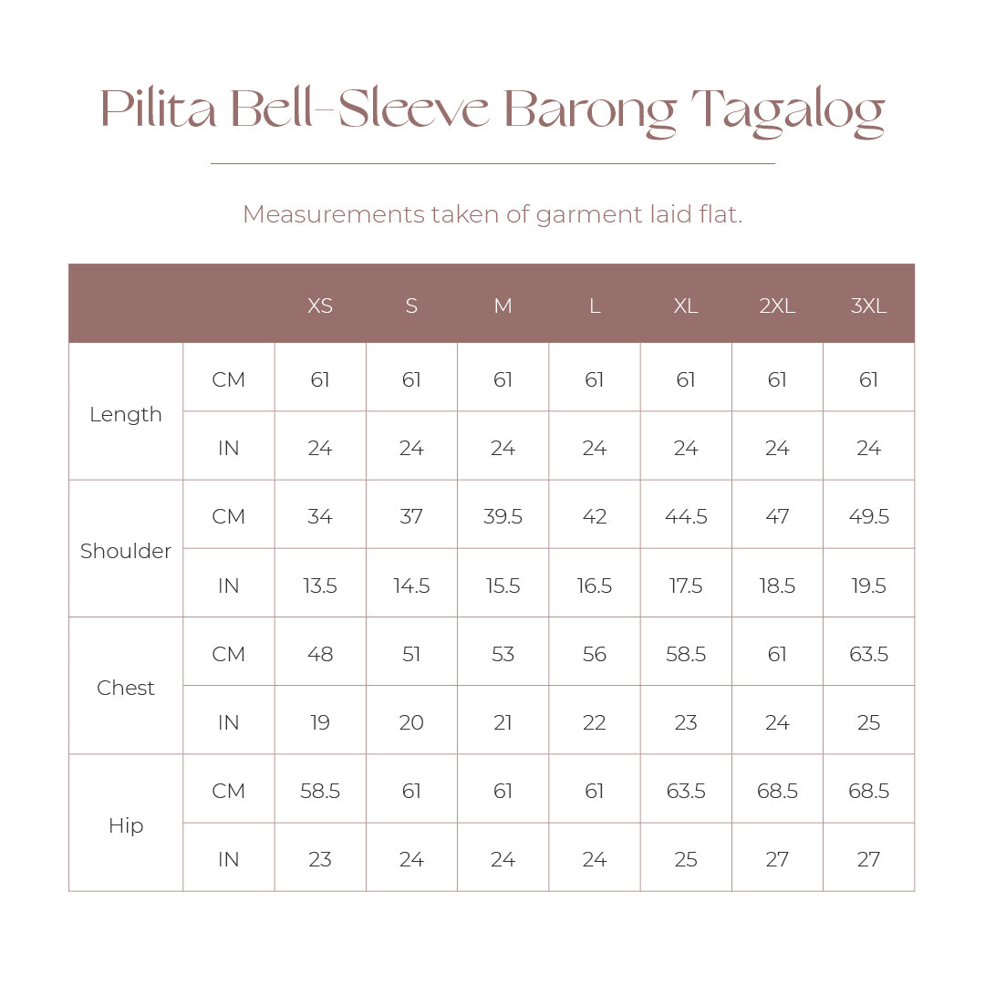 Size Chart - Pilita Bell-Sleeve Barong Tagalog