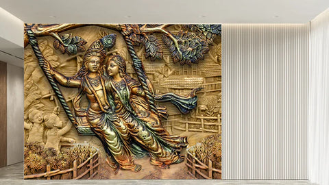 3D Radha_krishna wallpaper metallic golden