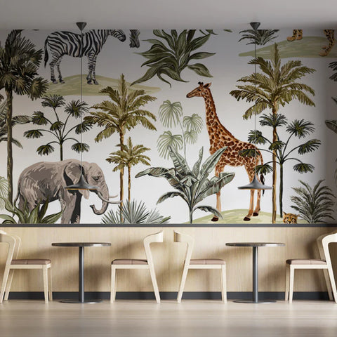 elephant and giraffe tropical wallpaper