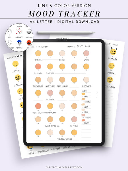 T116 | Monthly Emoji or Color Mood Tracker -CreffectivePaper printable