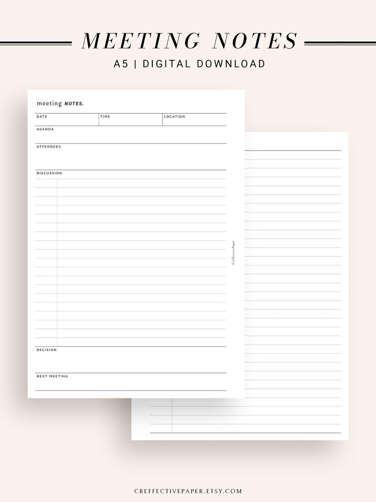 N105 | Meeting Notes Template -CreffectivePaper printable