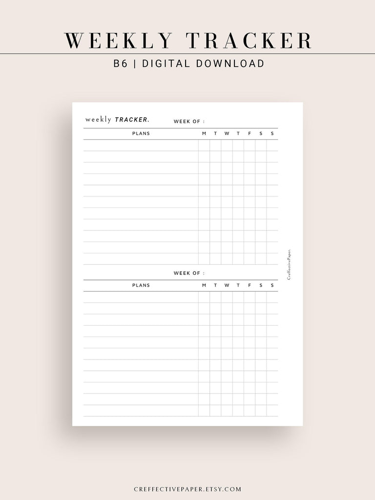 T118 | Weekly Habit and Goal Tracker -CreffectivePaper printable