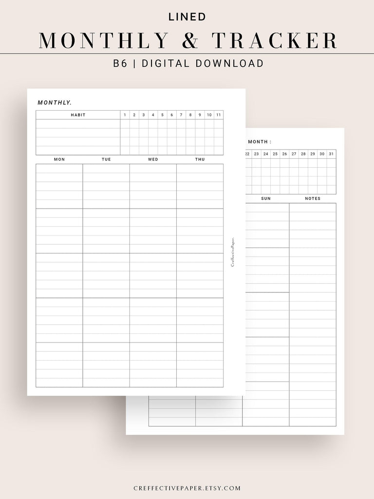 M106_L | Monthly Planner with 31 Days Habit Tracker Printable Inserts ...