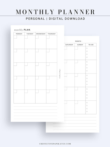 M110 | Minimal Monthly Planner Printable Inserts Template ...