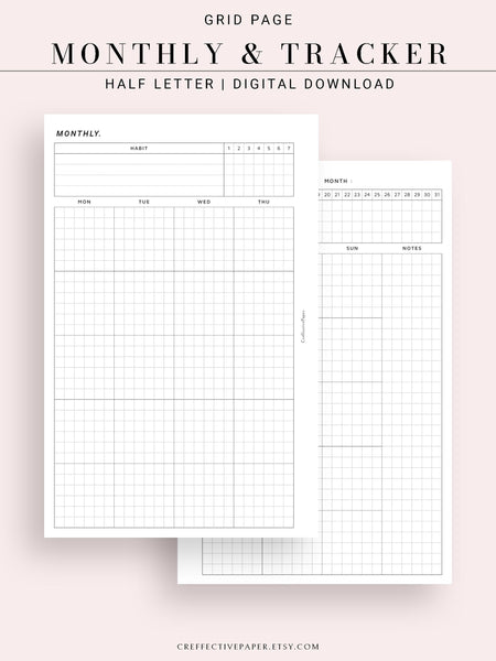 M106_G | Monthly Planner with 31 Days Habit Tracker Printable Inserts ...