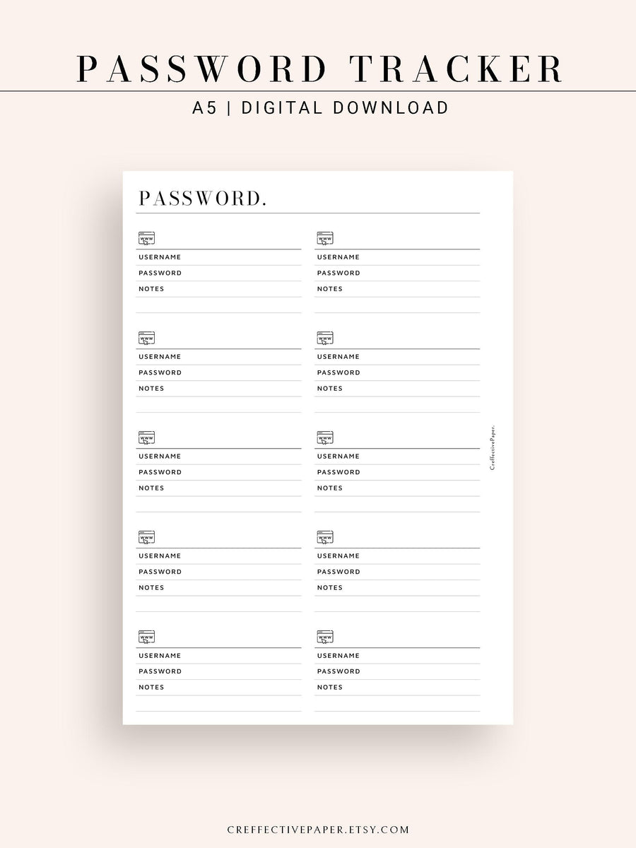 T119 | Website Login Password Tracker -CreffectivePaper printable