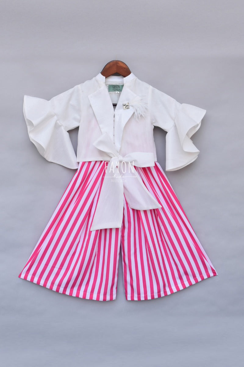 Pre-Order: White Knotted Top with Pink & White Stripe Plazo– Peony ...