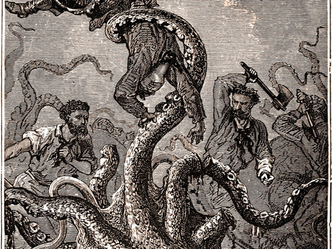 Sailors fighting off a sea monster