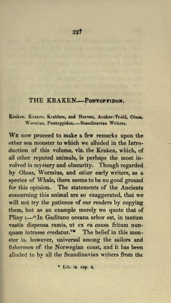 A page from The Naturalist's Library which documents sightings of the Kraken