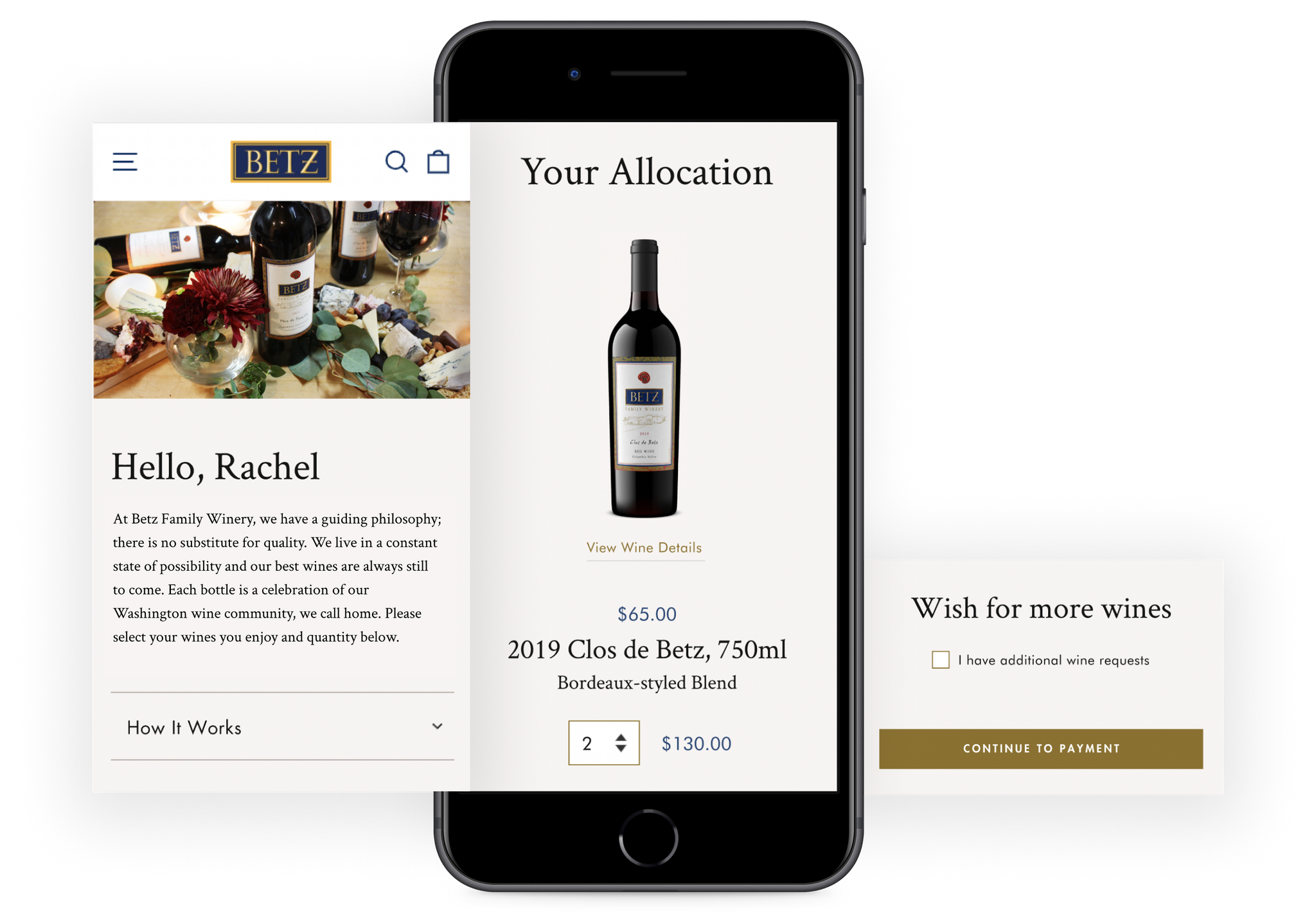 Betz wine allocation view for members customizing their selections and wishing for more in a mobile phone.