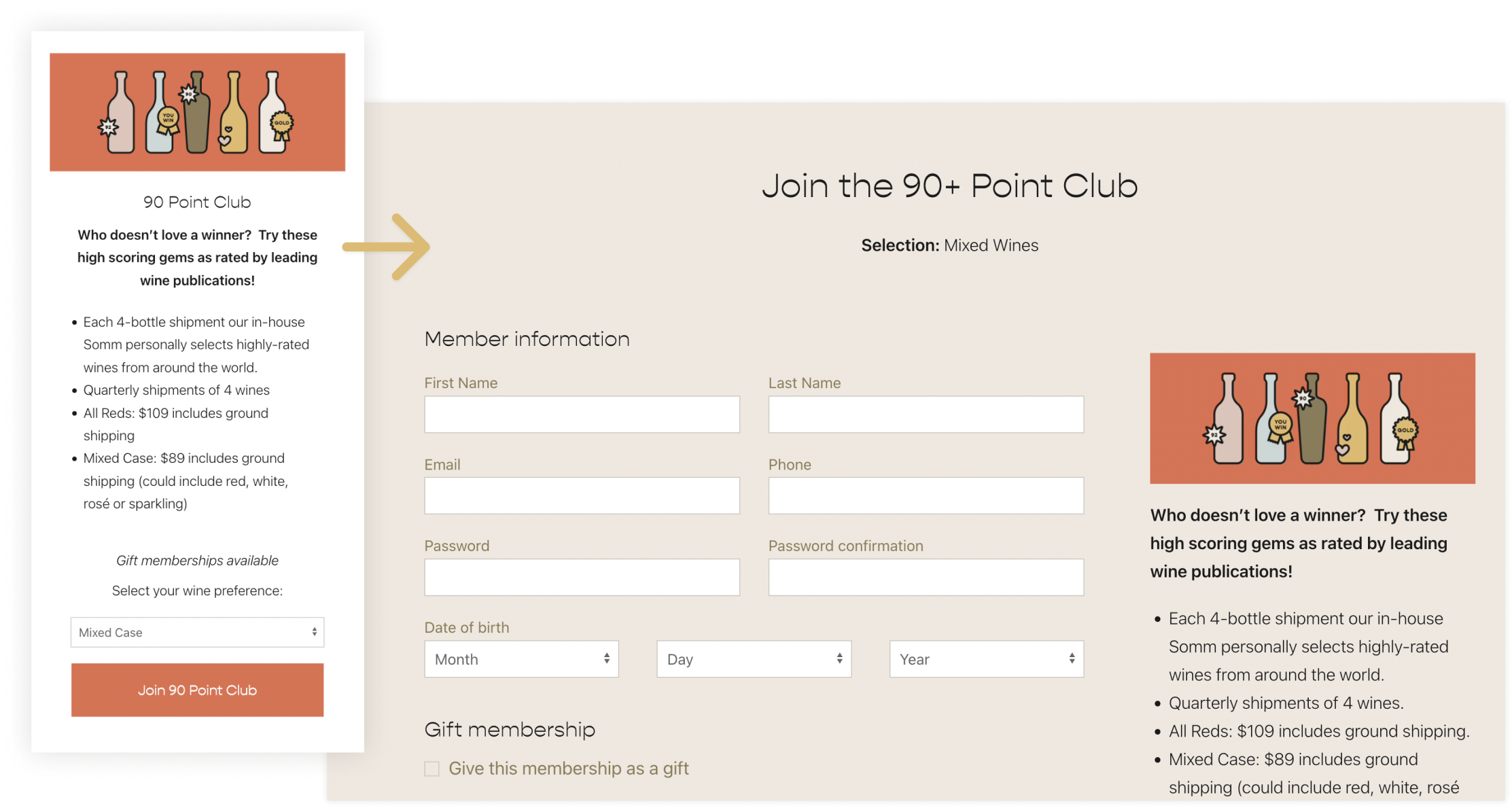 OKSOMM club page and join form being displayed at mobile and desktop screen widths