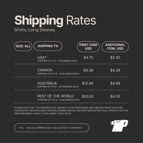 Shipping Rates Chart - Shirts, Long Sleeves