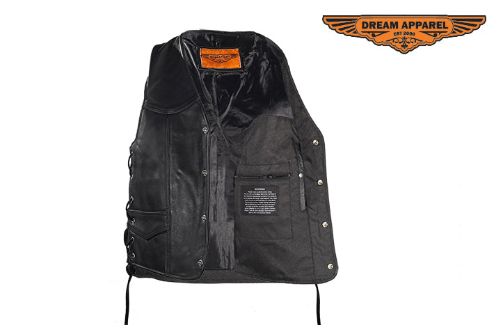 Milwaukee Premium Buffalo Nickel Snap Leather Vest w/Concealed Pockets  #VM3701NGLK